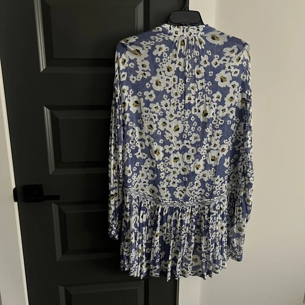 Free People Blue Floral Dress XS‎ Tiered Button Front Boho